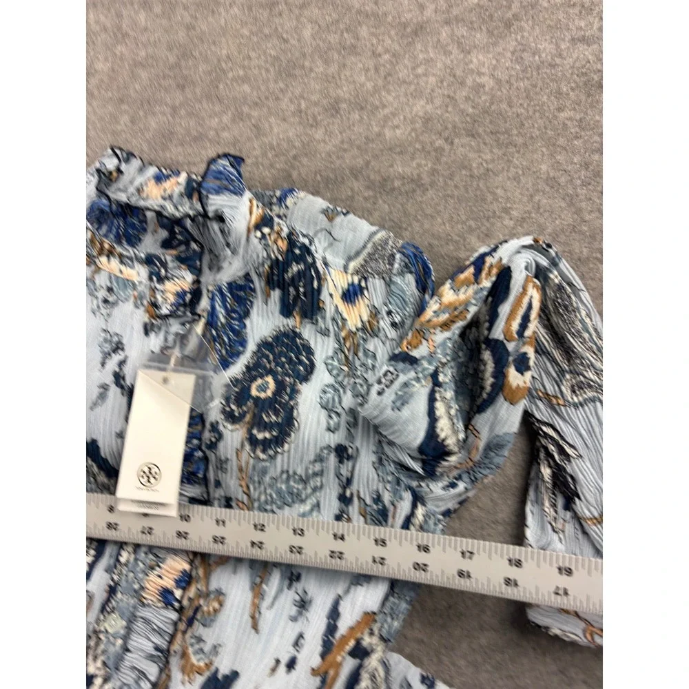 Tory Burch Deneuve Dress Blue Happy Times Floral Pleated Knee Length Womens 00